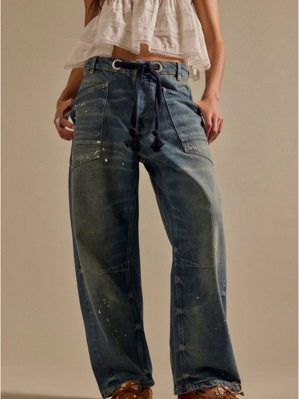 We the Free/ Free People Moxie Pull on Barrel Jeans (no belt) , Sz. 32,